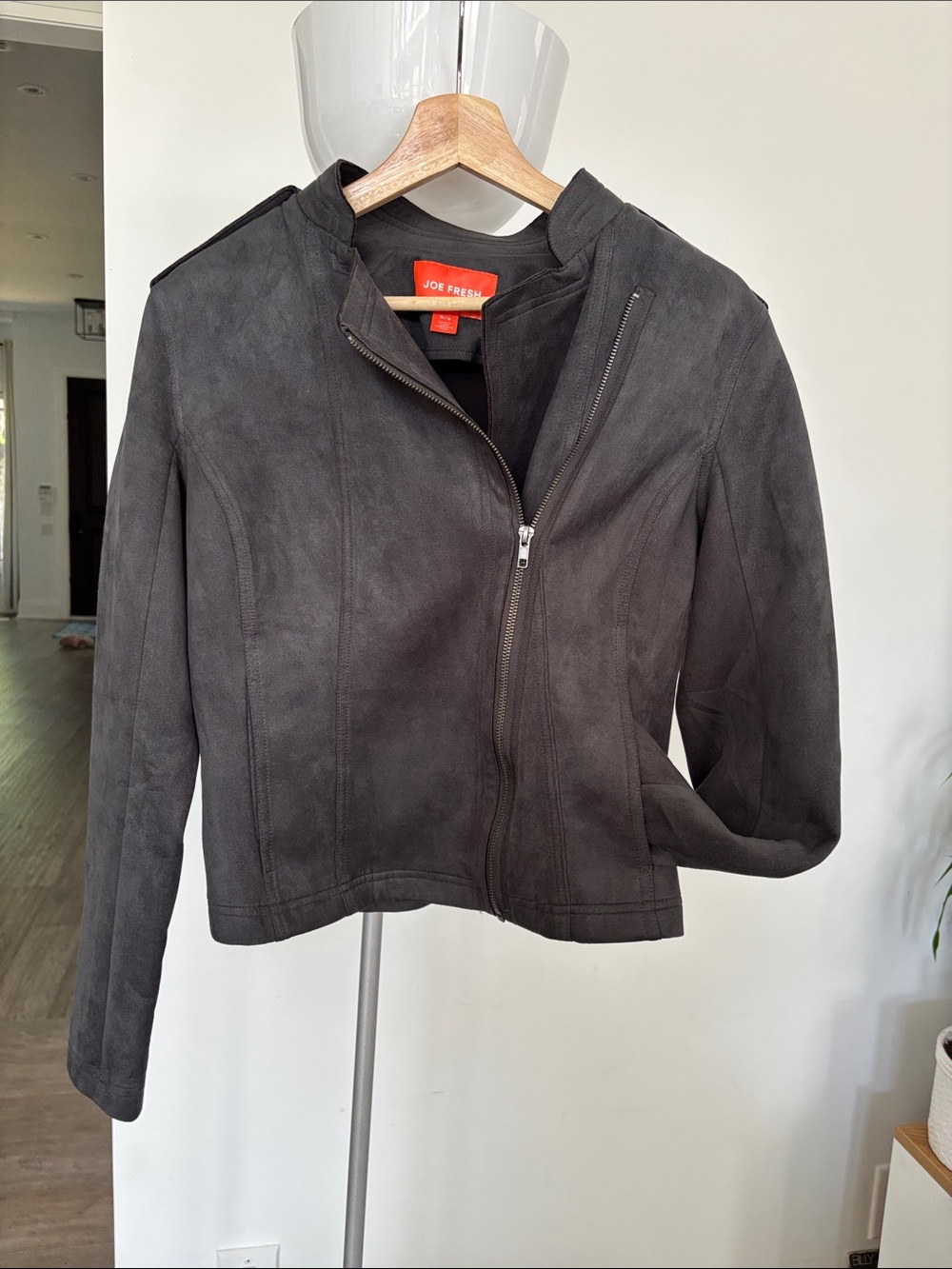 Joe Fresh Charcoal Suede-Look Zip Jacket